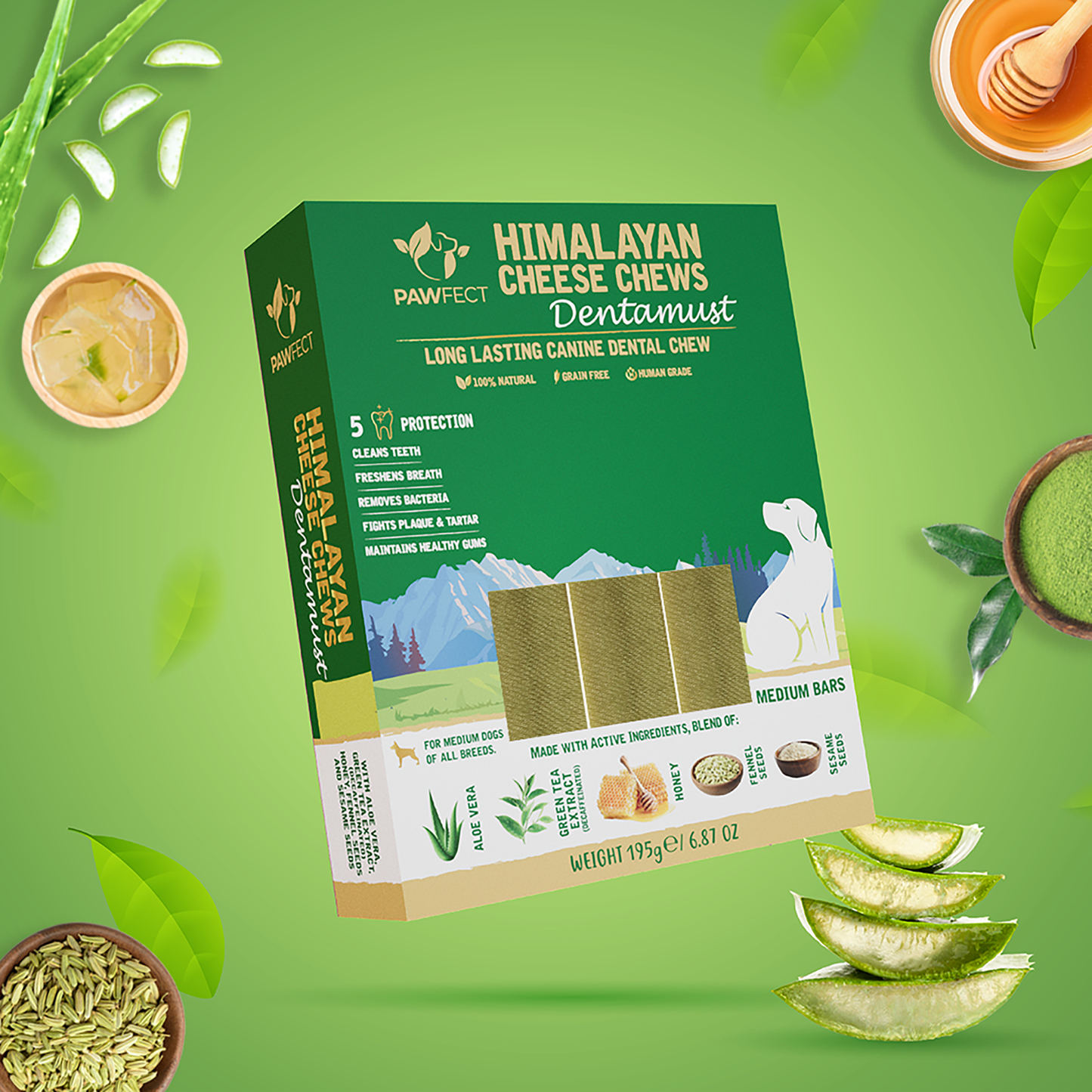 Himalayan Cheese Chews - Dentamust infused with Aloe Vera: Pack of 3 Chews