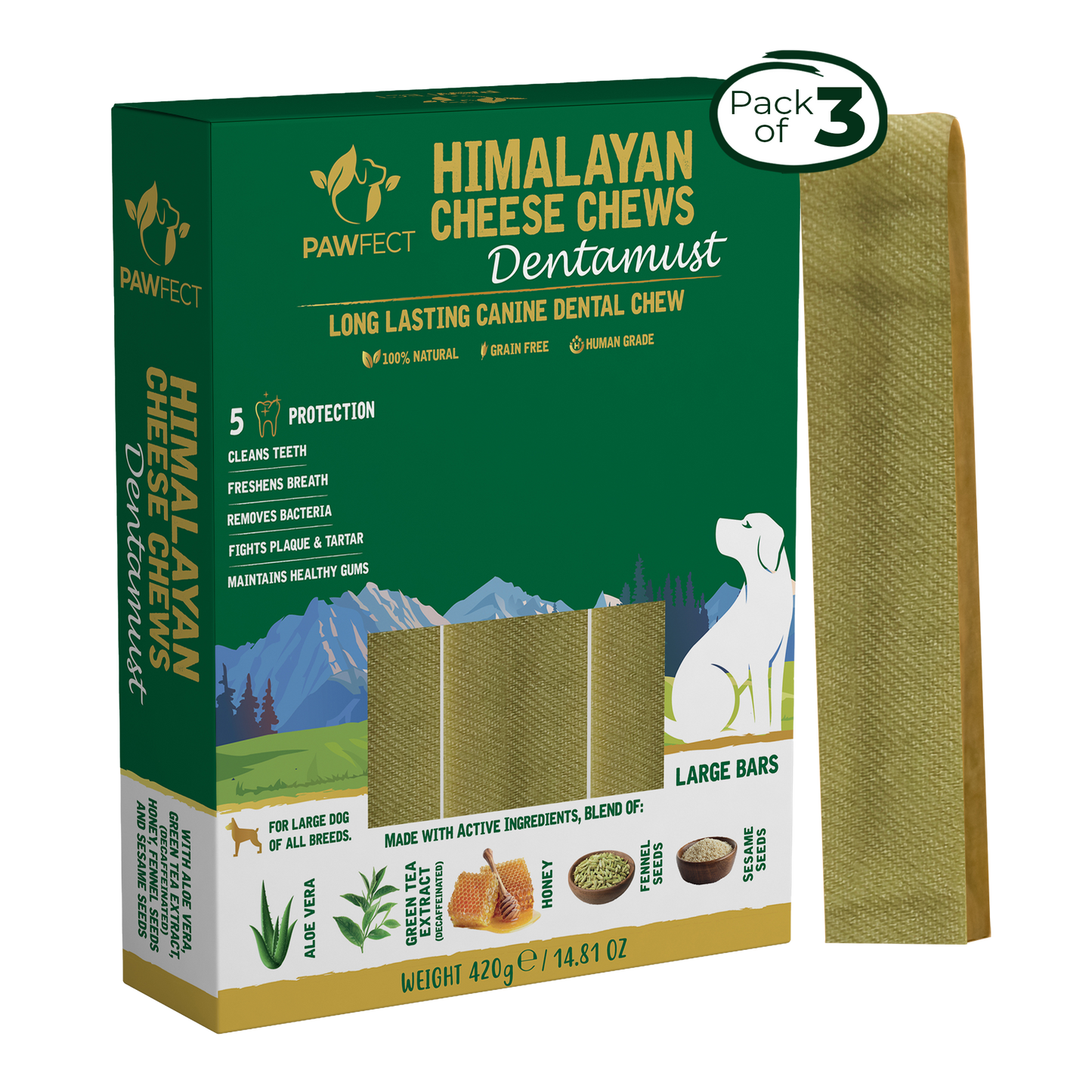 Himalayan Cheese Chews - Dentamust infused with Aloe Vera: Pack of 3 Chews