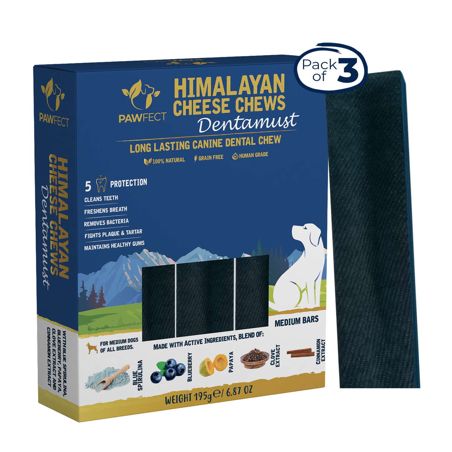 Himalayan Cheese Chews - Dentamust infused with Blueberry: Pack of 3 Chews