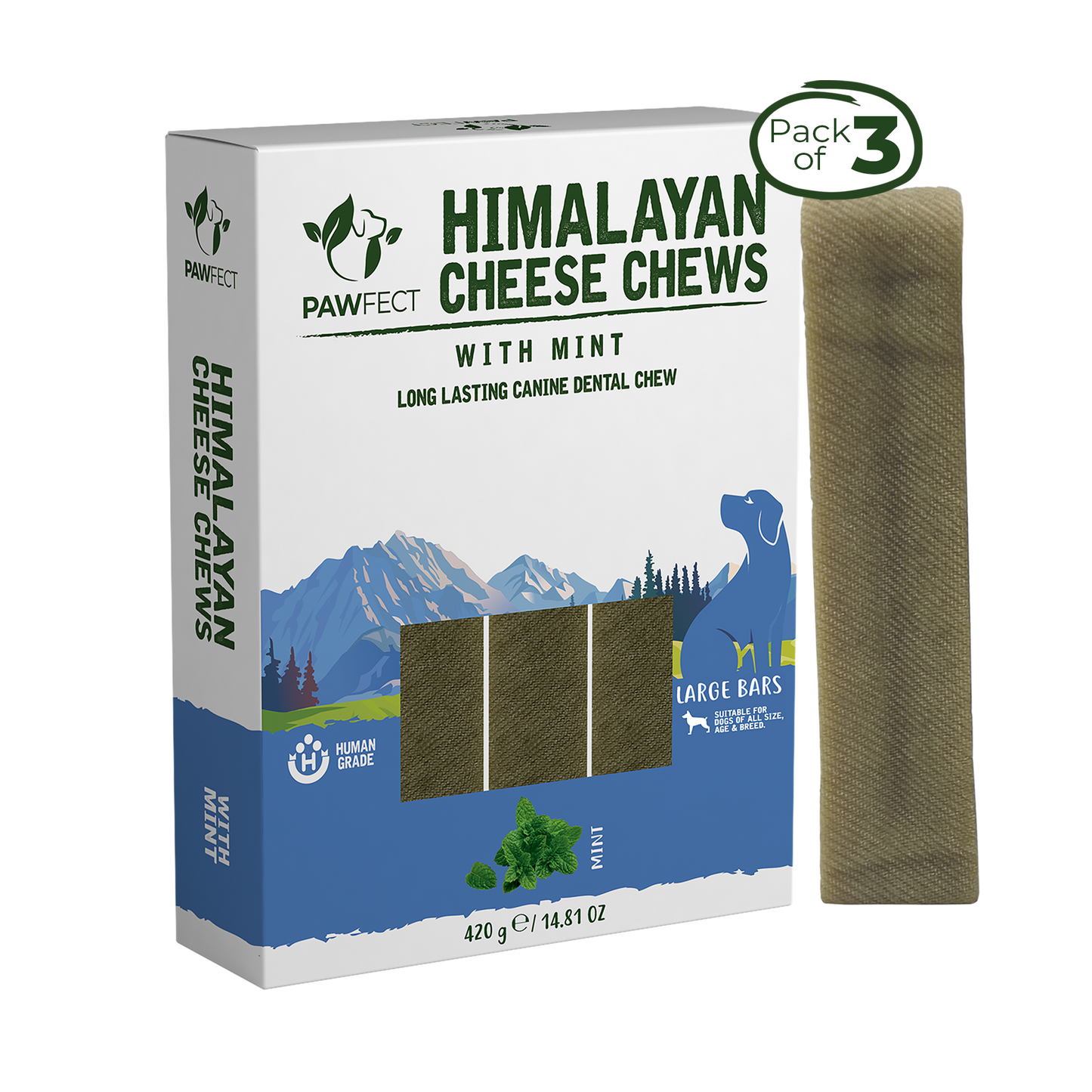 Himalayan Cheese Dental Chews - Mint - Pack of 3 Chews