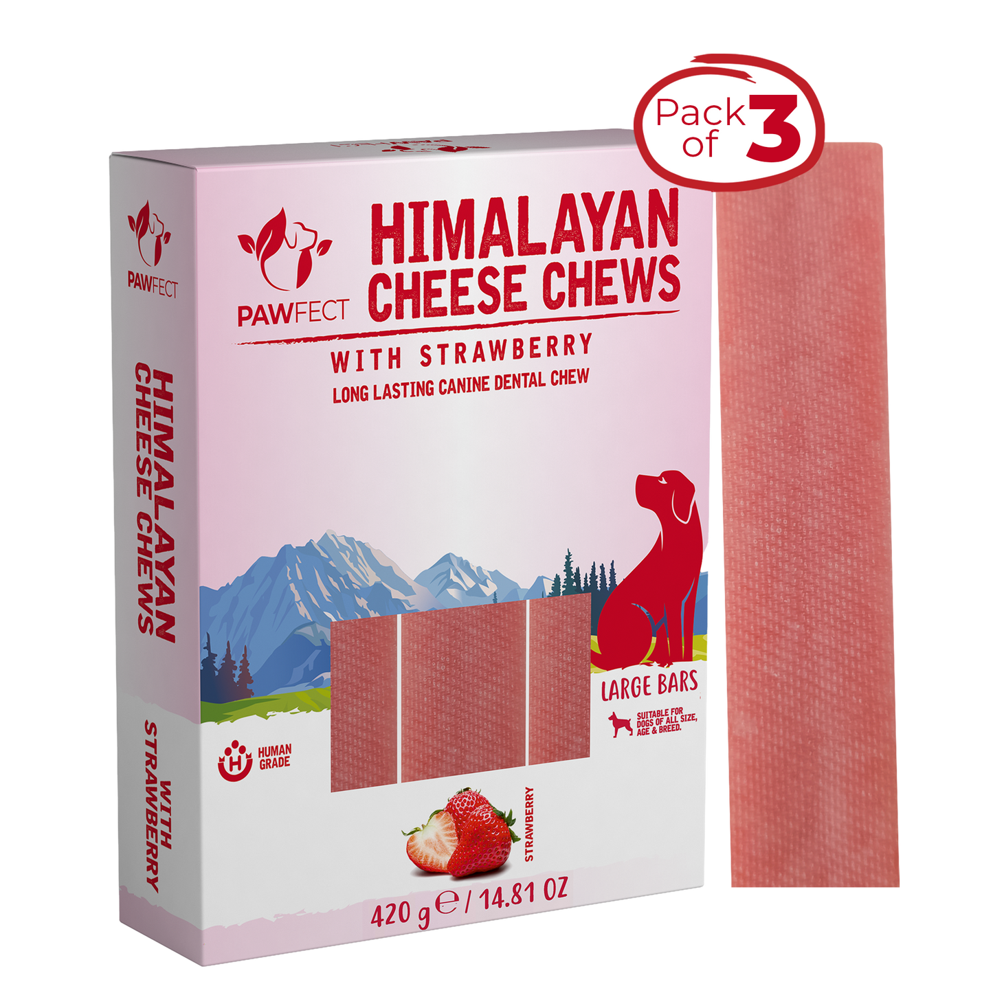 Himalayan Cheese Dental Chews - Strawberry - Pack of 3 Chews