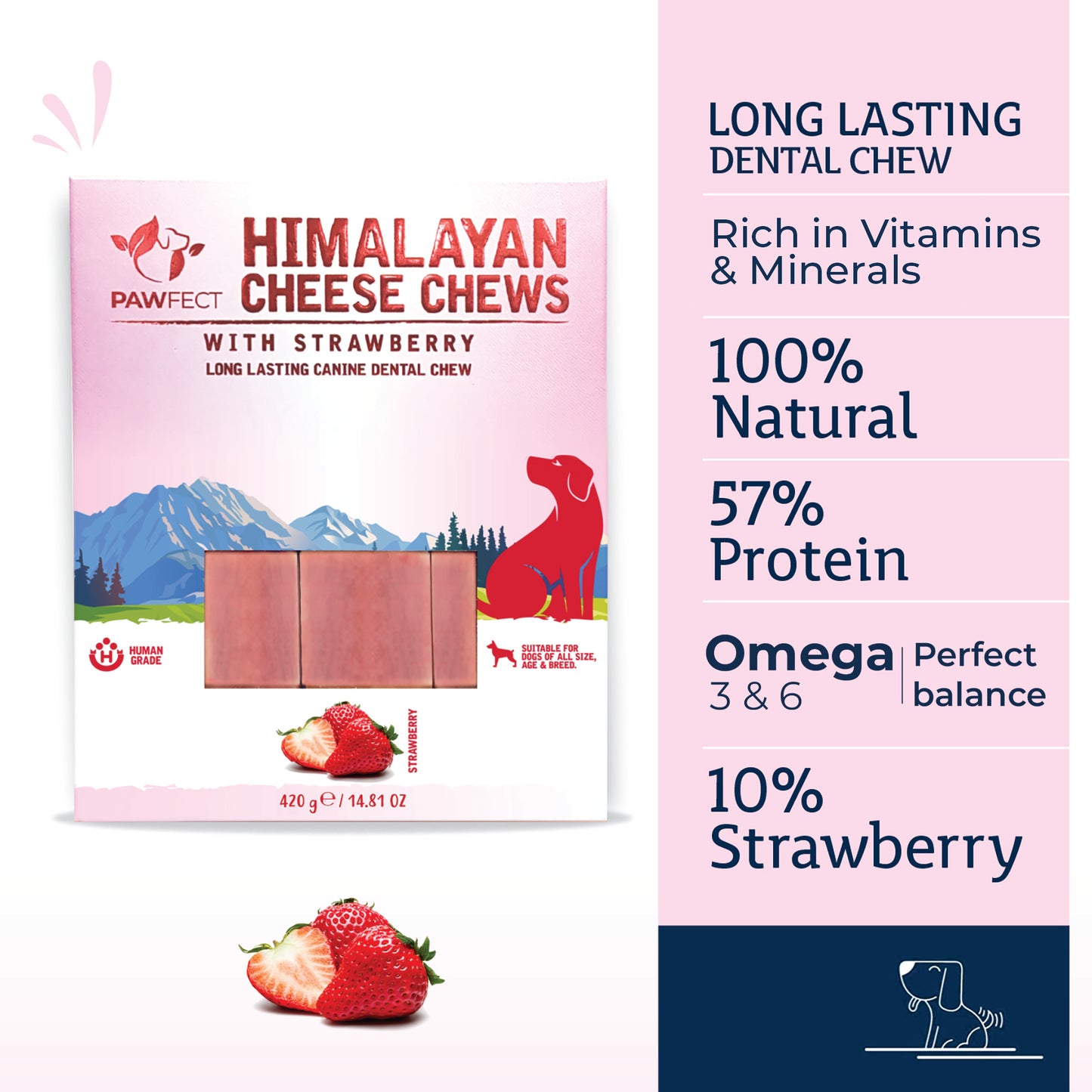 Himalayan Cheese Dental Chews - Strawberry - Pack of 3 Chews