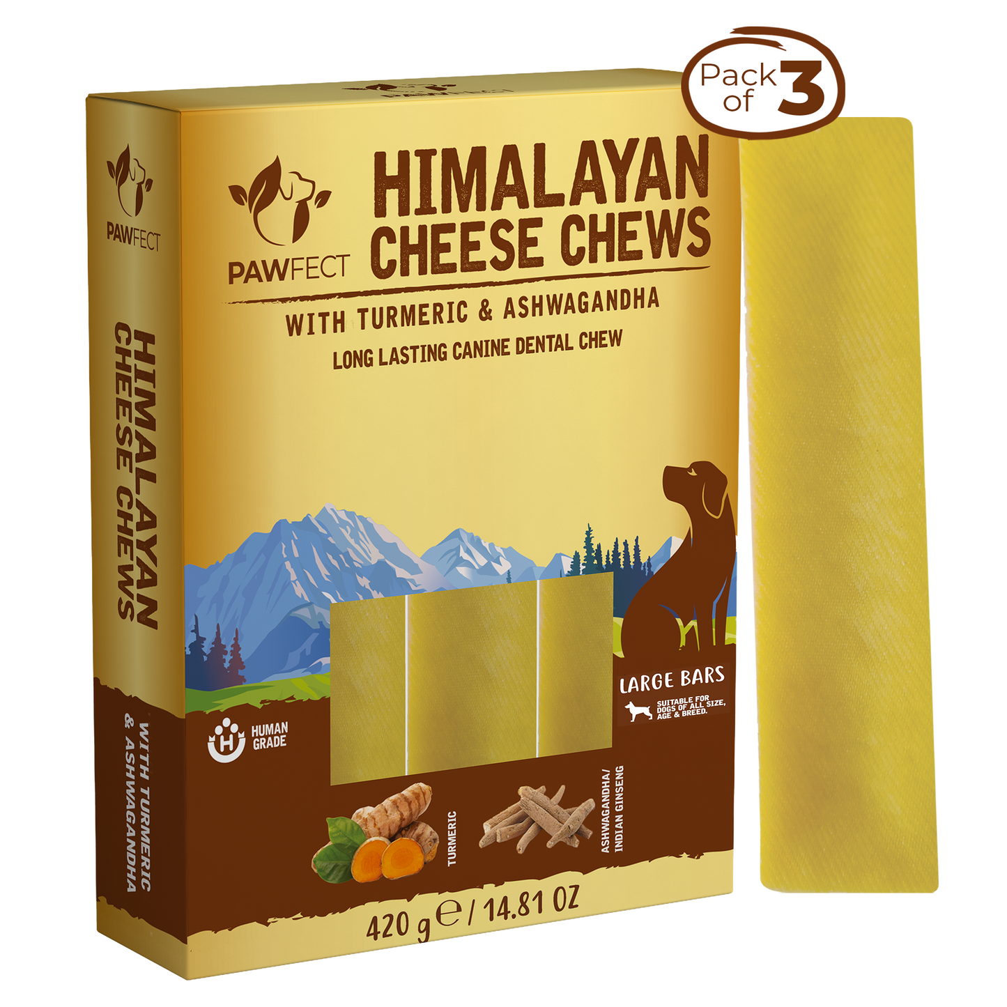 Himalayan Cheese Dental Chews - Turmeric & Ashwagandha - Pack of 3 Chews