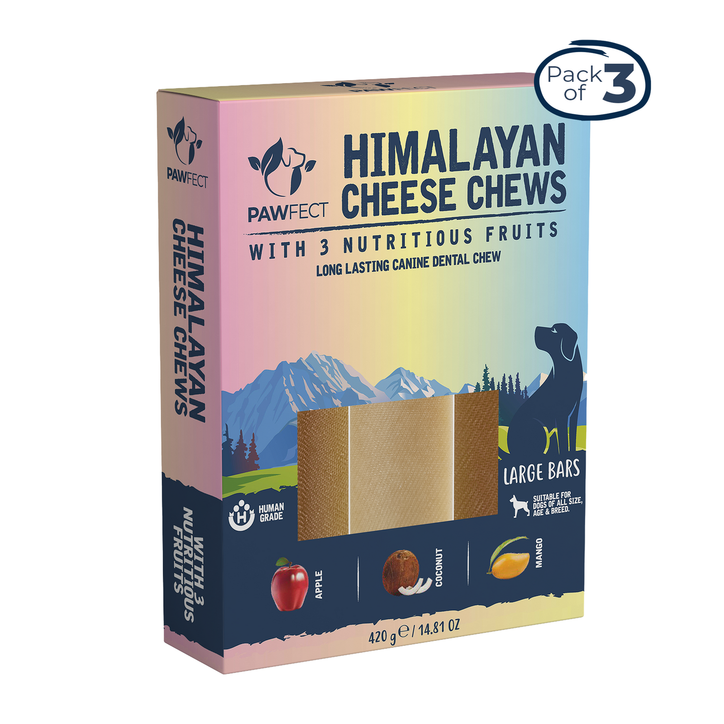 Himalayan Cheese Dental Chews - Apple, Coconut and Mango - Pack of 3 Chews