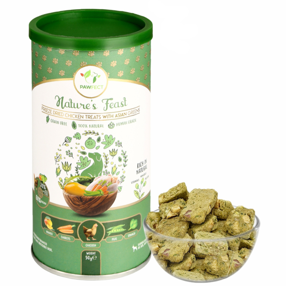 Nature's Feast Freeze Dried Dog Treats: Chicken and Asian Greens (50g/2.65oz)