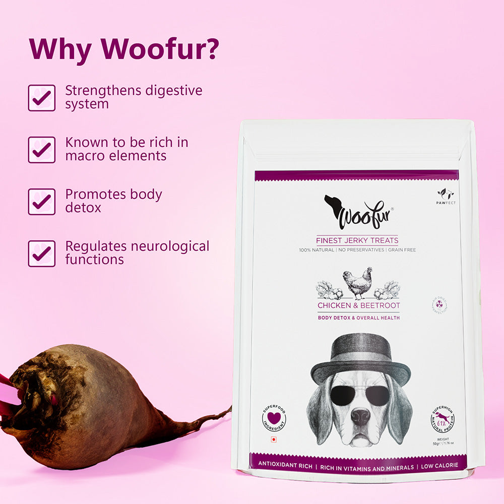 Woofur Jerky Treats: Chicken & Beetroot (50g/1.76oz)