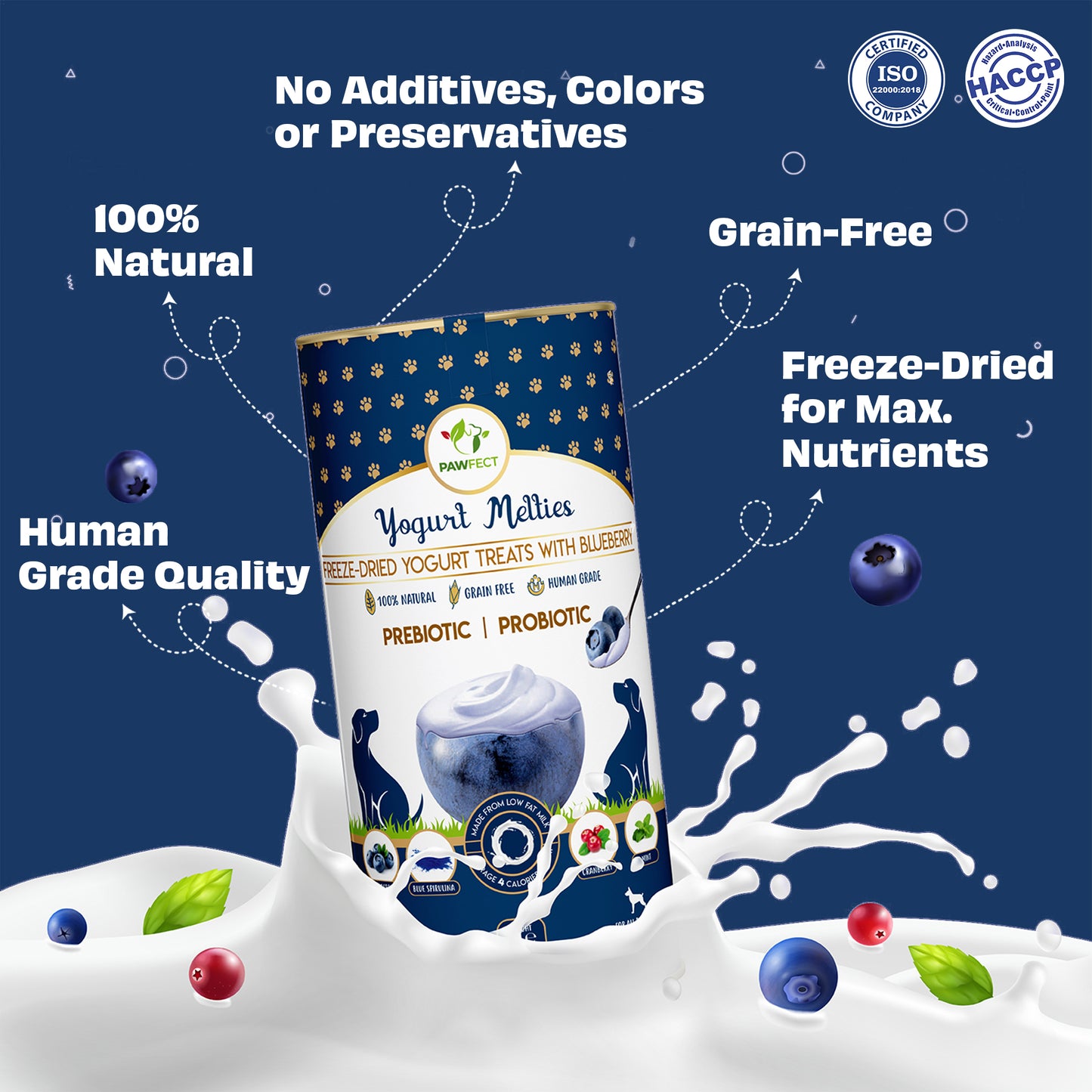 Yogurt Melties Prebiotic and Probiotic Dog Treats: Blueberry & Yogurt (38g/1.34oz)