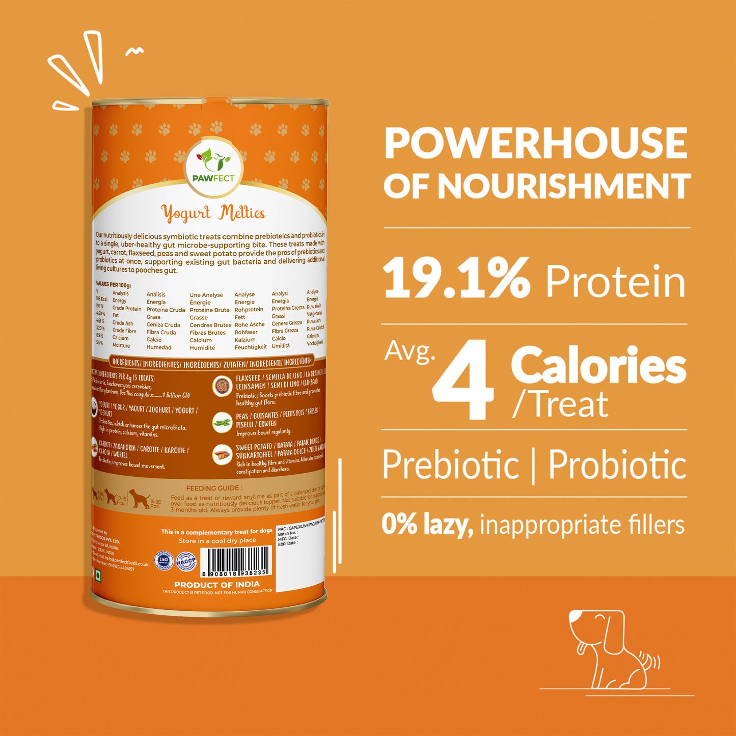 Yogurt Melties Prebiotic and Probiotic Dog Treats: Carrot & Yogurt (38g/1.34oz)