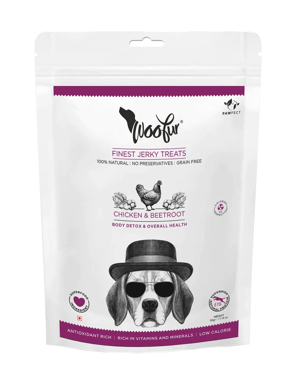 Woofur Air Dried Jerky Treats for Dogs - Chicken & Beetroot